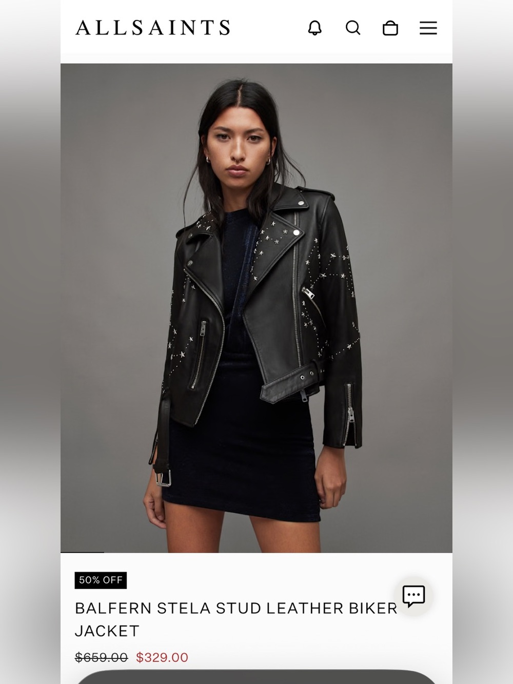 all saints leather balfern stela star studded moto jacket biker us 12 - Picture 2 of 14